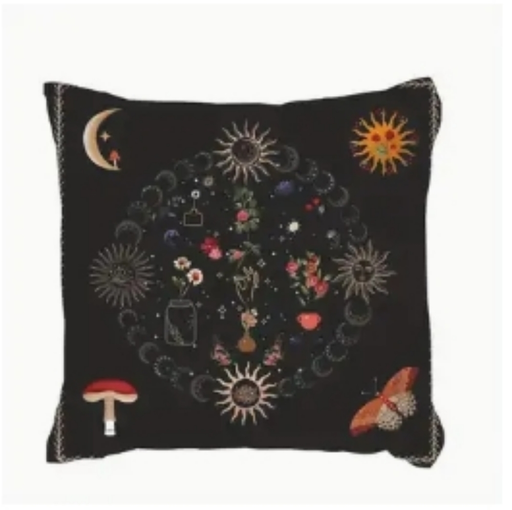 Black Mushroom Cottagecore Forest Pillow Case  (18in×18in)